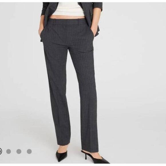 Club Monaco Charcoal Grey Pinstriped Wide-Leg Trousers Size 8 - Picture 2 of 8